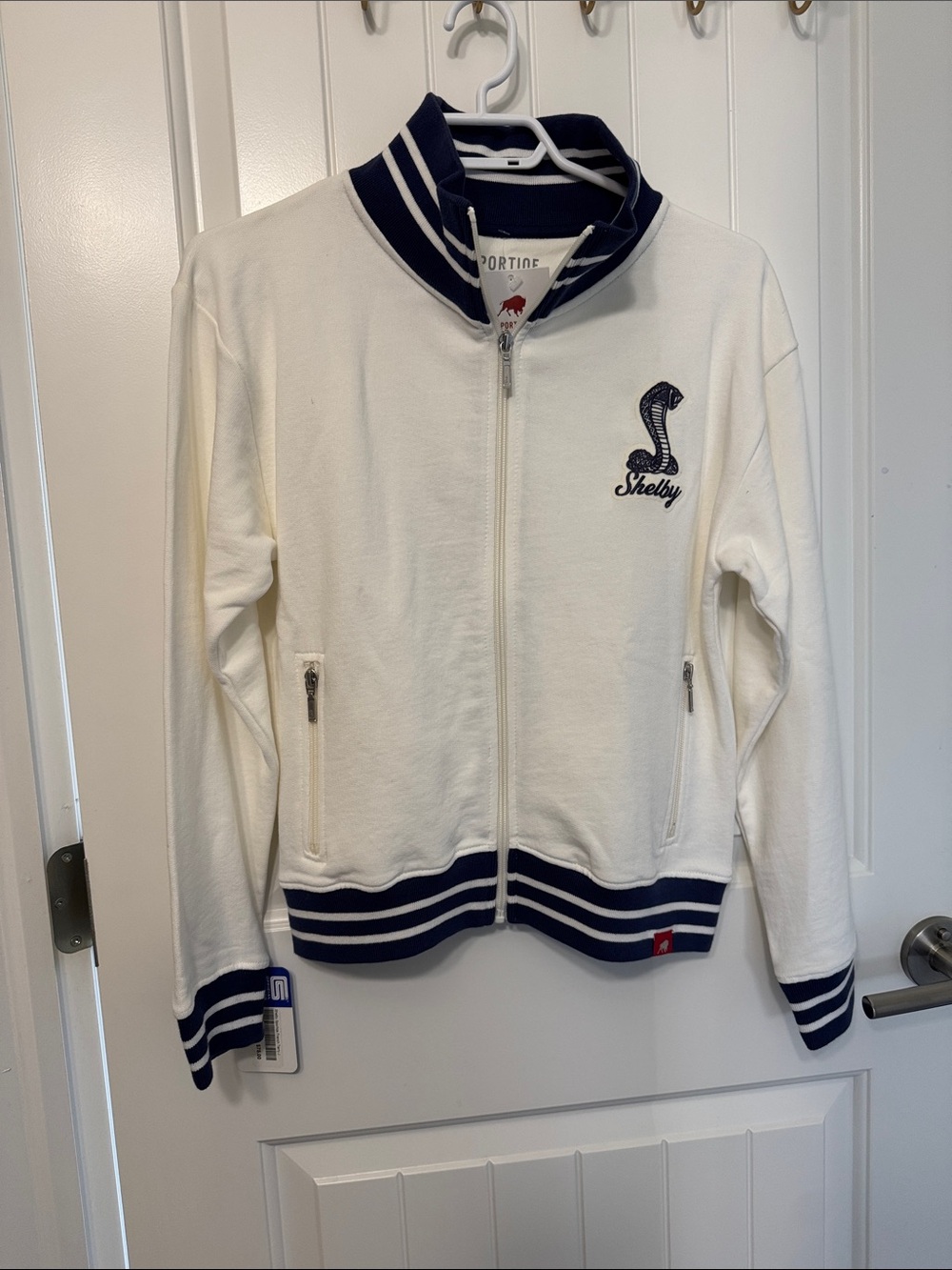 Shelby White & Navy Zip-Up Jacket